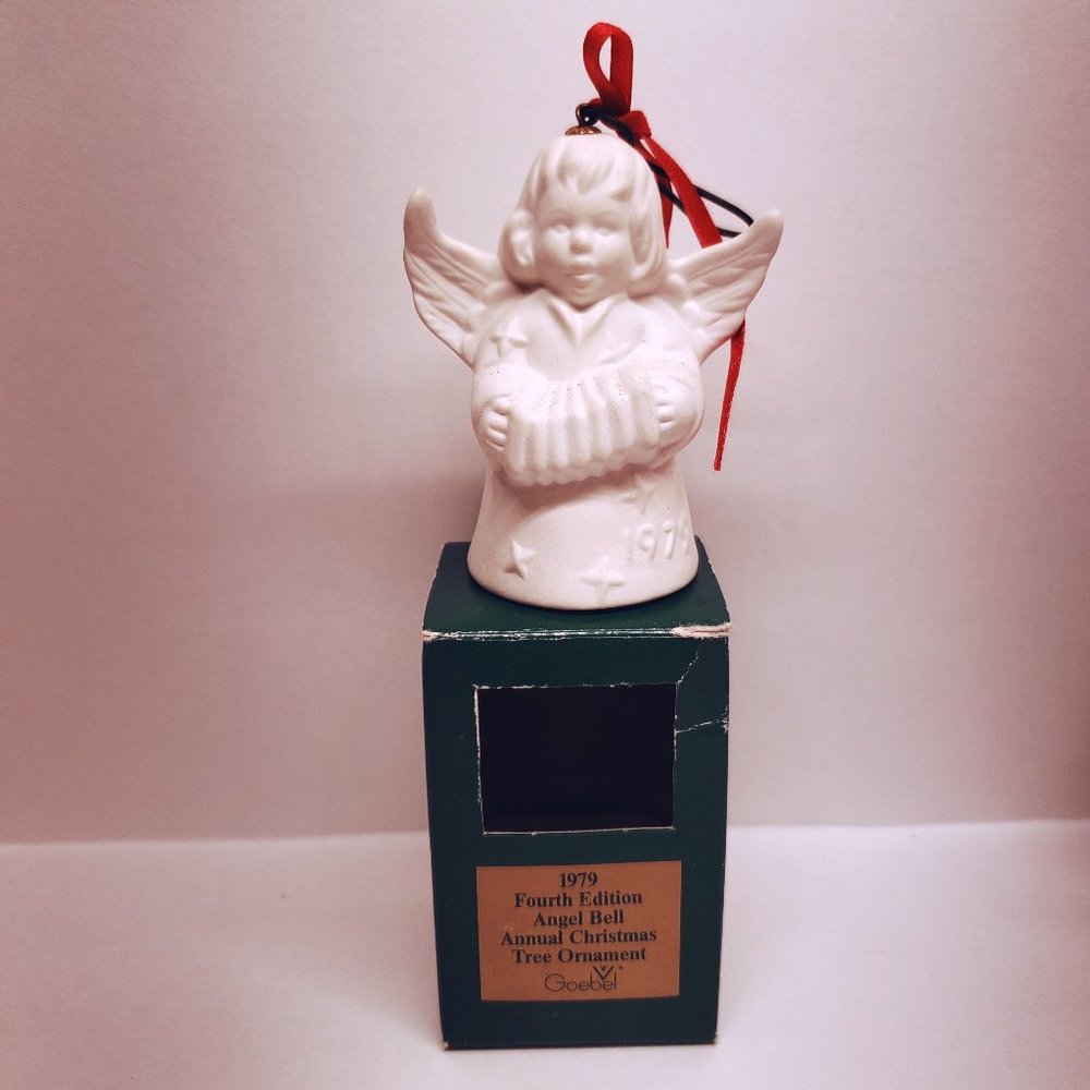 Vintage 1979 Goebel Angel Bell Christmas Ornament Accordion White W Germany